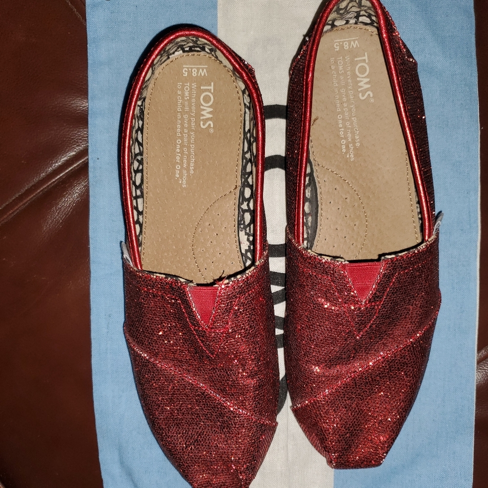 TOMS Red Glitter Comfy Flats Size 8.5